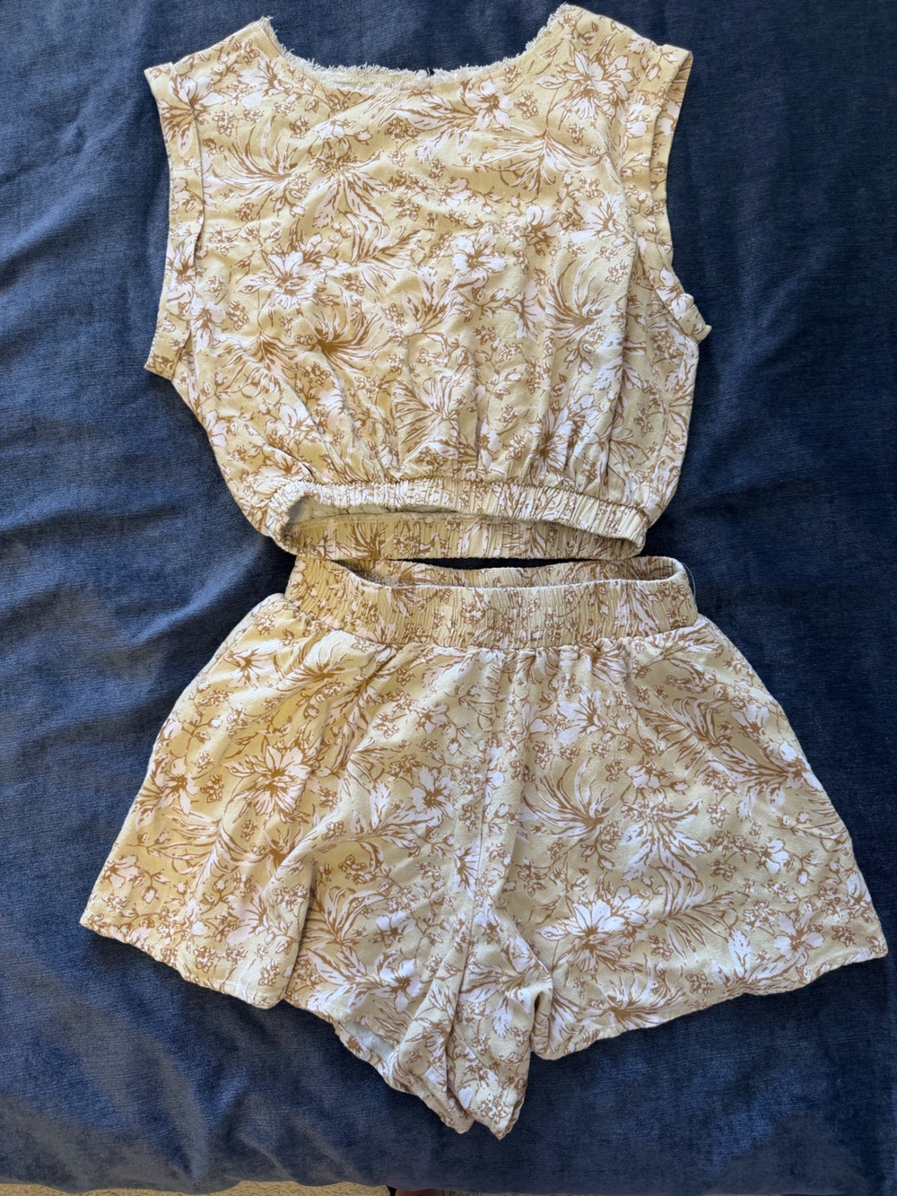 By Together Cream and Tan Floral Smocked Two-Piece Set